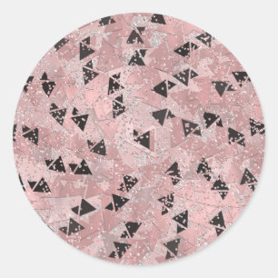 Blozende Roze Rood Goud & Zwarte Driehoeken Patroo Ronde Sticker