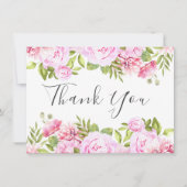 Blozende Roze Roos Bloemige Chic Elegante Script Bedankkaart (Voorkant)