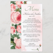 Blozende Roze Roos Bloemige Elegante Bruiloft Menu (Voorkant / Achterkant)