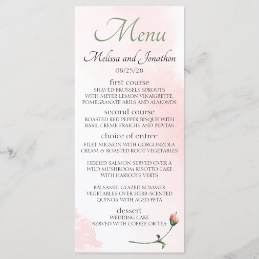 Blozende Roze Roos Bloemige Elegante Bruiloft Menu (Voorkant)