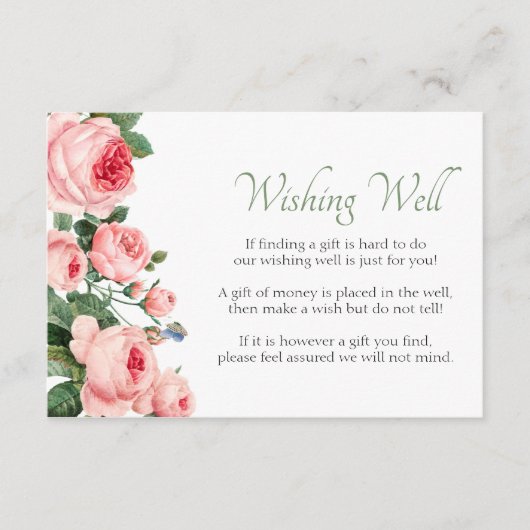 Blozende Roze Roos Bloemige Elegante Wensput Informatiekaartje (Voorkant)