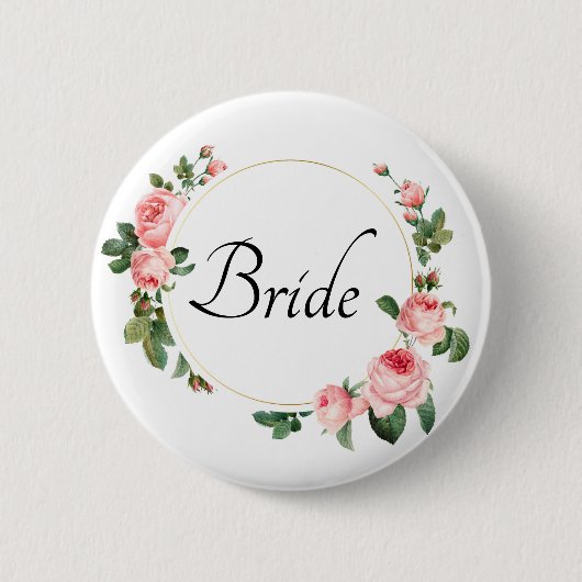 Blozende Roze Roos Bruid Ronde Button 5,7 Cm (Voorkant)