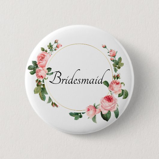 Blozende Roze Roos Bruidsmeisje Ronde Button 5,7 Cm (Voorkant)
