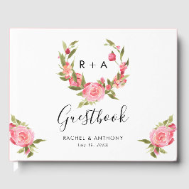 Blozende Roze Roos Elegante Chic Bloemige Bruiloft Gastenboek