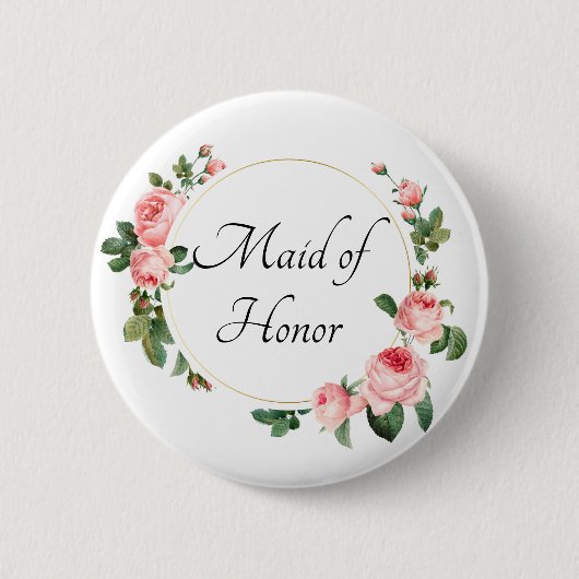 Blozende Roze Roos Getuige van de Bruid Ronde Button 5,7 Cm (Voorkant)