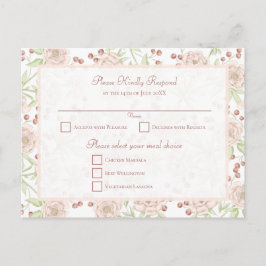 Blozende Roze Roos Huwelijk Vintage RSVP Feestdagenkaart