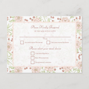 Blozende Roze Roos Huwelijk Vintage RSVP Feestdagenkaart
