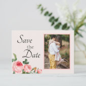 Blozende Roze Roos Save The Date (Staand voorkant)