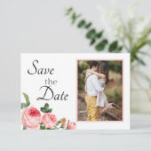 Blozende Roze Roos Save The Date (Staand voorkant)