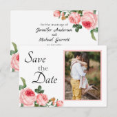 Blozende Roze Roos Save The Date (Voorkant / Achterkant)