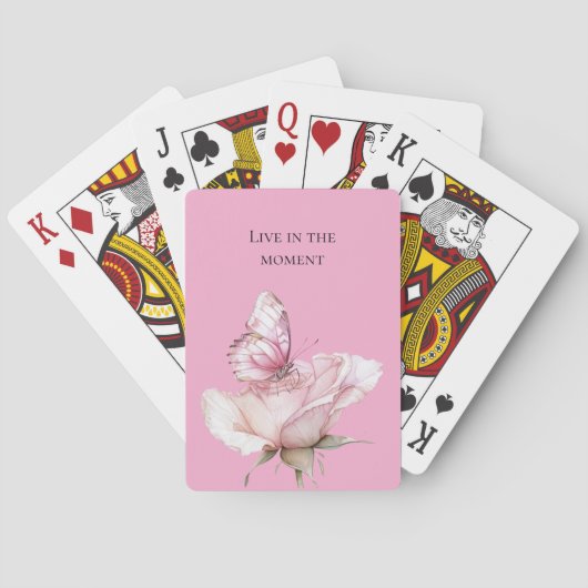Blozende Roze Roos Vlinder Pokerkaarten (Achterkant)
