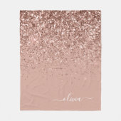 Blozende Roze Rose Goud Glitter Monogram Naam Fleece Deken (Voorkant)