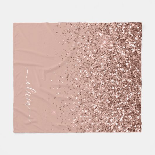 Blozende Roze Rose Goud Glitter Monogram Naam Fleece Deken (Voorkant (Horizontaal))