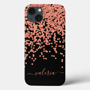 Blozende Roze Rose Goud Zwart Glitter Monogram Naa Case-Mate iPhone Case