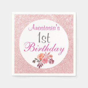 Blozende Roze Roze Goud Glitter Bloemachtige 1e Ve Servet