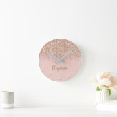 Blozende Roze & Roze Gouden Glitter Glam Meisjesac Ronde Klok (Huis)
