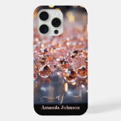 Blozende Roze Roze Gouden Glitter Monogram Gemston iPhone Hoesje (Achterkant)