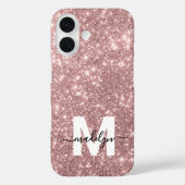 Blozende Roze Roze Gouden Glitter Naam Initiaal Case-Mate iPhone Case (Achterkant)