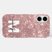 Blozende Roze Roze Gouden Glitter Naam Initiaal Case-Mate iPhone Case (Achterkant (horizontaal))