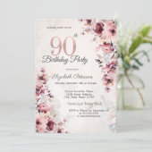 Blozende Roze Rozen 90ste Verjaardag Kaart (Staand voorkant)