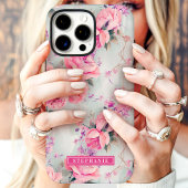 Blozende Roze Rozen Aangepaste Naam Bloemen Case-Mate iPhone Case