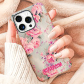 Blozende Roze Rozen Aangepaste Naam Bloemen Case-Mate iPhone Case