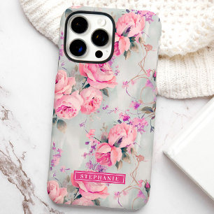 Blozende Roze Rozen Aangepaste Naam Bloemen iPhone 16 Pro Max Hoesje