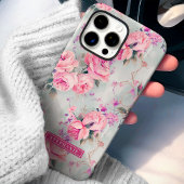 Blozende Roze Rozen Aangepaste Naam Bloemen Case-Mate iPhone Case