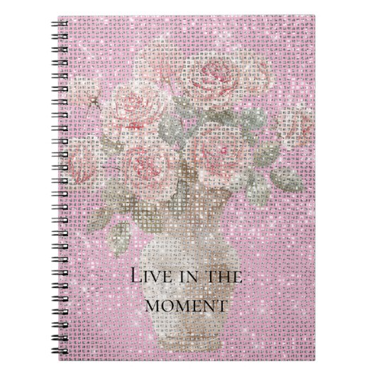 Blozende Roze Rozen Bloemige Glans Notitieboek (Voorkant)
