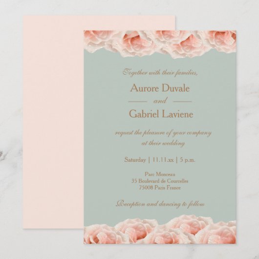 Blozende Roze Rozen Bloemige Salie Gouden Elegante Kaart (Voorkant / Achterkant)