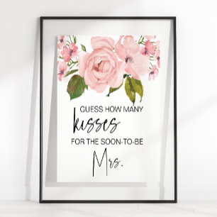 Blozende Roze Rozen Bloemstuk Raad Hoeveel Kusjes  Poster