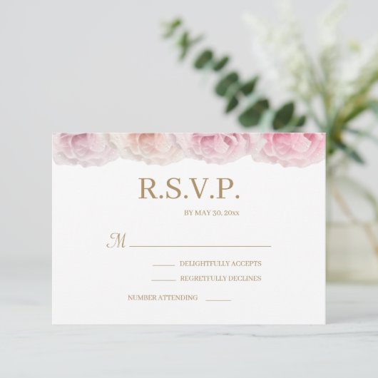 Blozende Roze Rozen Elegante Bloemige Trouw RSVP Kaart (Staand voorkant)