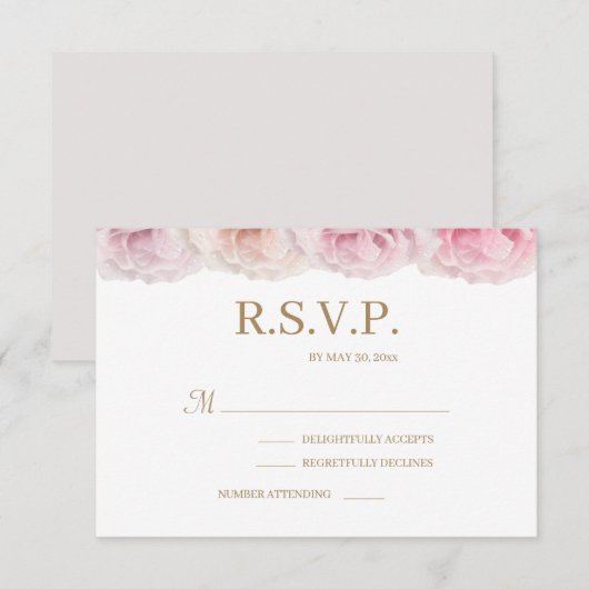 Blozende Roze Rozen Elegante Bloemige Trouw RSVP Kaart (Voorkant / Achterkant)