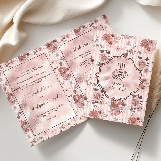 Blozende Roze Rozen en Strepen Bloemstuk Moslim Tr
