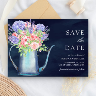 Blozende Roze Rozen Hortensia Marineblauwe Huwelij Save The Date
