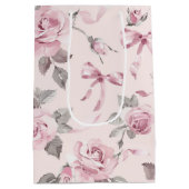 Blozende Roze Rozen & Lint Bloemig Bruidsmeisjesfe Medium Cadeauzakje (Achterkant)