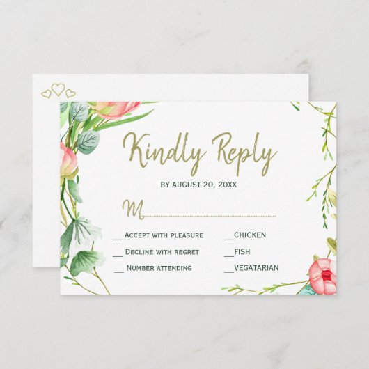 Blozende roze rozen tuin bruiloft moderne rsvp (Voorkant / Achterkant)