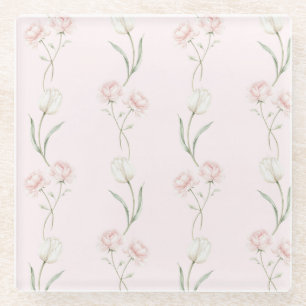 Blozende Roze Rozen Witte Tulpen   Glazen Onderzetter