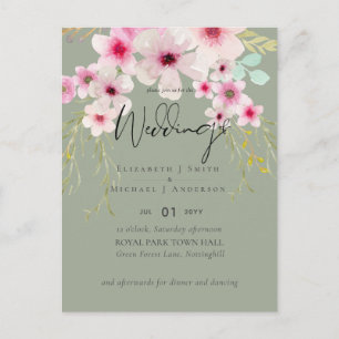 Blozende Roze Salie Bloem Bruiloft Script Budget Briefkaart