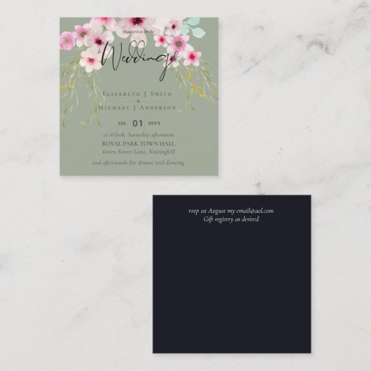 Blozende Roze Salie Bloem Bruiloft Script Budget Vierkante Visitekaartje (Voorkant / Achterkant)