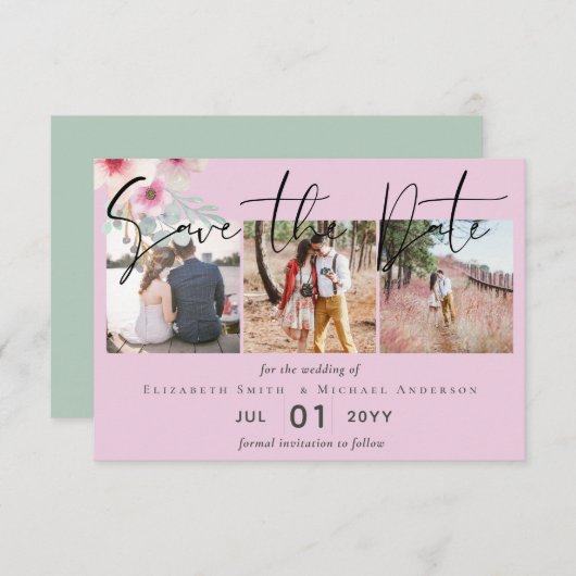 Blozende Roze Salie Bloemen Trouw "Save the Date"  (Voorkant / Achterkant)