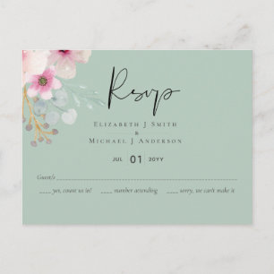 Blozende Roze Salie Bloemige Trouw-RSVP Budget Briefkaart