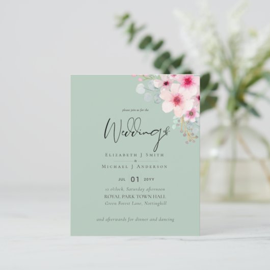 Blozende Roze Salie Bloemige Trouw UITNODIGINGEN B (Staand voorkant)