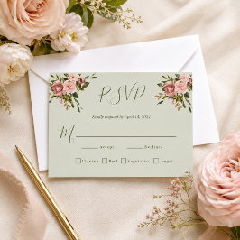 Blozende Roze Salie Groene Bloemige Trouw RSVP Kaa Kaartje
