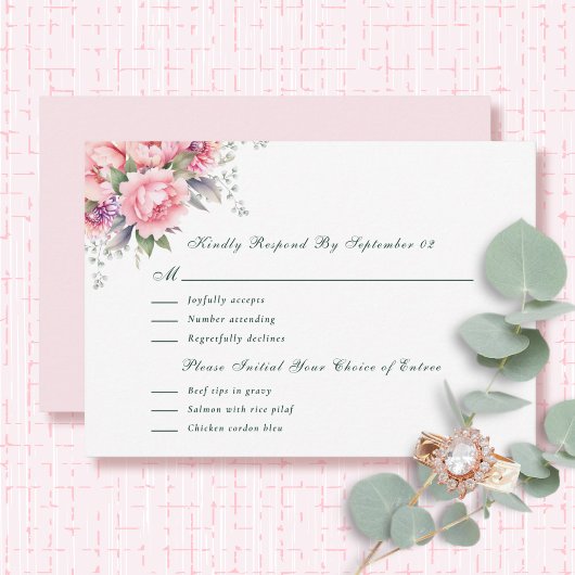 Blozende Roze Salie Waterverf Bloem Menu RSVP