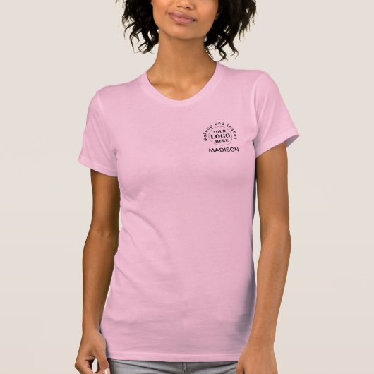 Blozende Roze Schrift Logo Make-up Staf T-shirt (Voorkant)