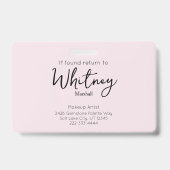 Blozende Roze Script Foto Logo Make-up Artiest Naa Badge (Achterkant)