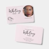 Blozende Roze Script Foto Logo Make-up Artiest Naa Badge (Voor- en achterkant)