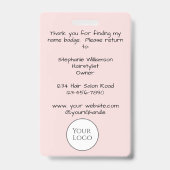 Blozende Roze Script Logo Foto Haar Badge (Achterkant)