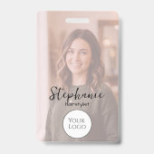 Blozende Roze Script Logo Foto Haar Badge (Voorzijde)